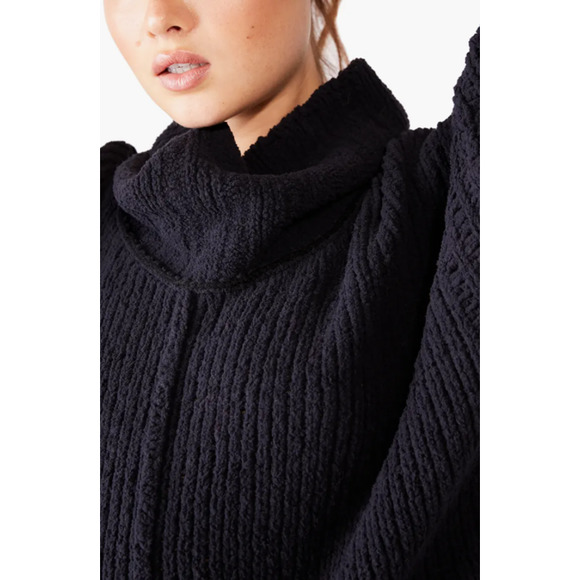 Free People Be Yours Cowl Neck Sweater Balloon Sleeve Chunky Boxy Cropped Black - Picture 5 of 14
